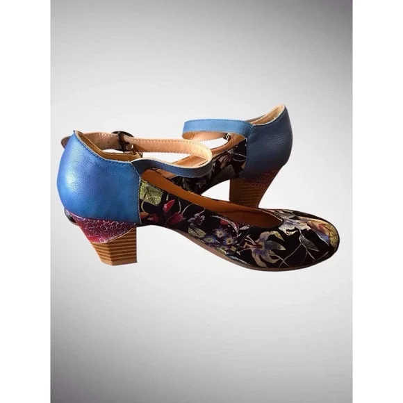 SOCOFY WOMEN'S LEATHER FLORAL MARY JANE STRAP PUMP HEELS SHOES SIZE 41 US 10.5 - Picture 6 of 9